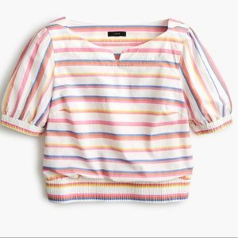 J. Crew Cropped Cinched-Waist Top Sorbet Stripe